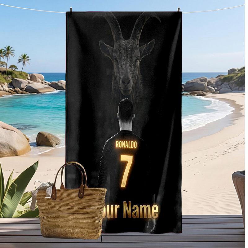 Cristiano Ronaldo Personalized Printed Beach Towel Soccer Logo Support Custom Name Text Absorbent Towel For Sport Travel Special Gift
