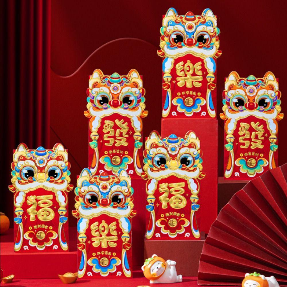 6pcs Cartoon 2025 New Year Red Envelopes Blessing Red Packet Chinese Snake Year Red Envelopes  Bonus