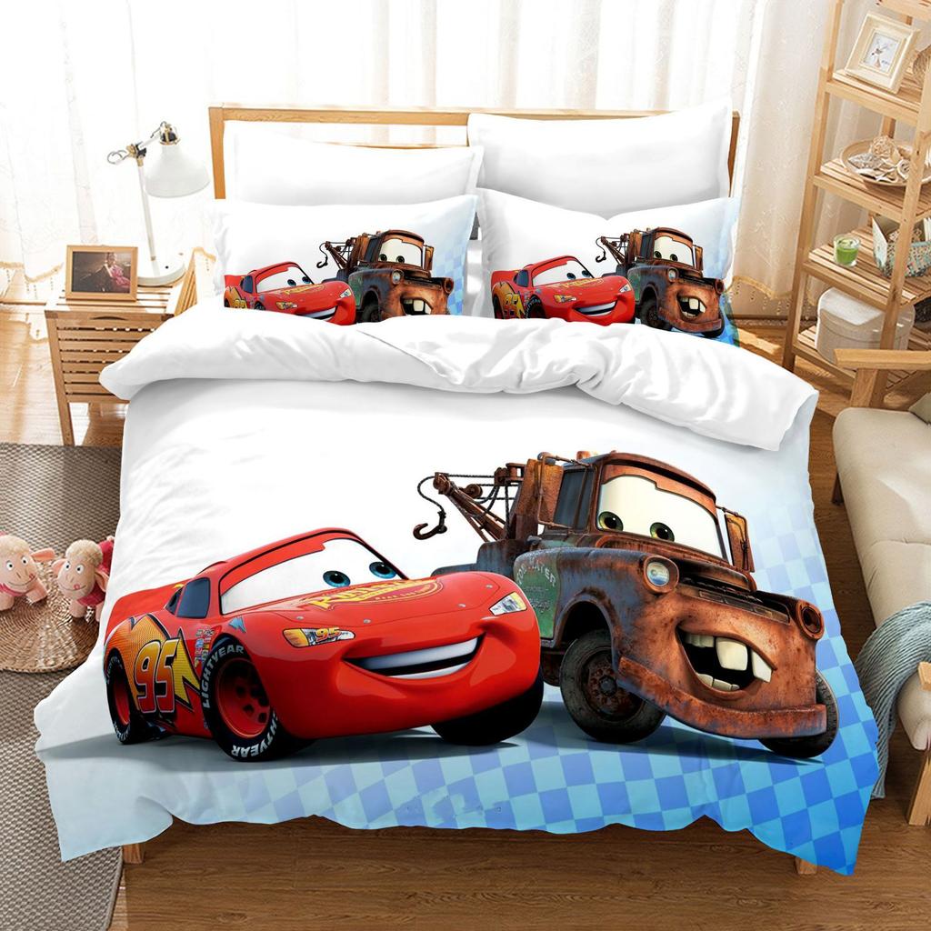 3D Digital Kit, Printed Quilt Set Three-Piece Set, Cartoon Animation Car