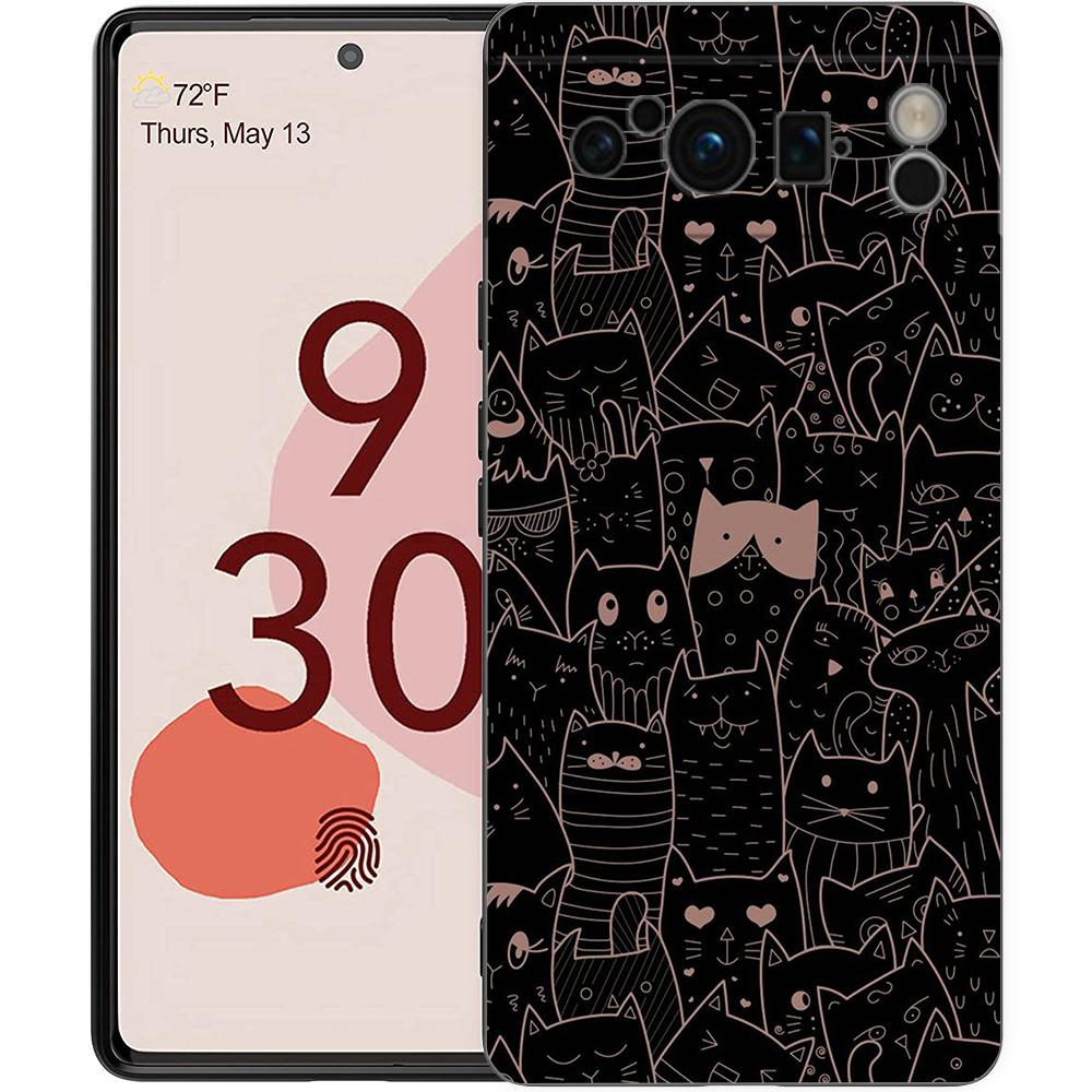 Phone Case For Google Pixel 8 A 7 6 Pro 6A 5G Black Soft Shockproof Back Cover Silicone TPU Shell Coque Cat-Printed