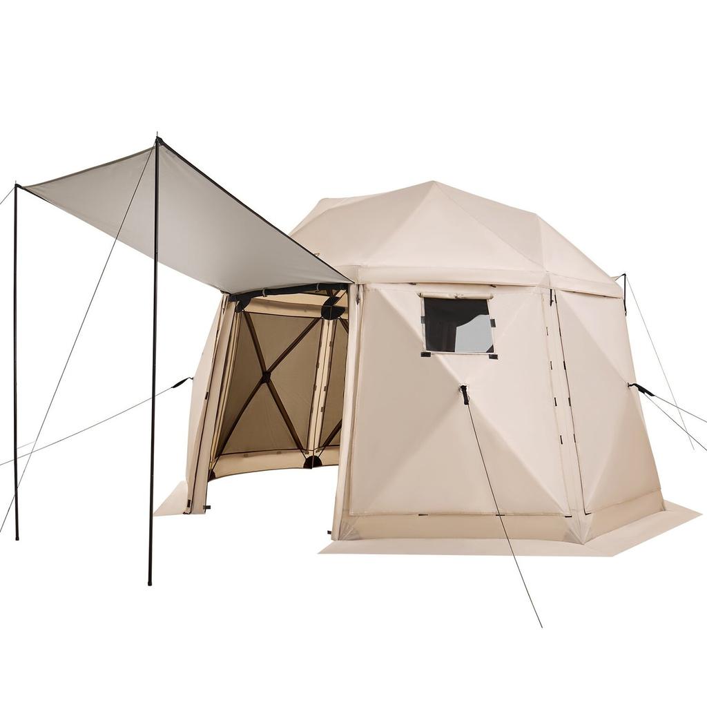 Tenda Gazebo Pop-up com Tela, 3,6x3,6 m, Tenda de Dossel de Acampamento Esférica de 13 Lados com Teto Removível e Bolsa de Transporte, Montagem Rápida e à Prova de Mosquitos, Casa de Tela Sol
