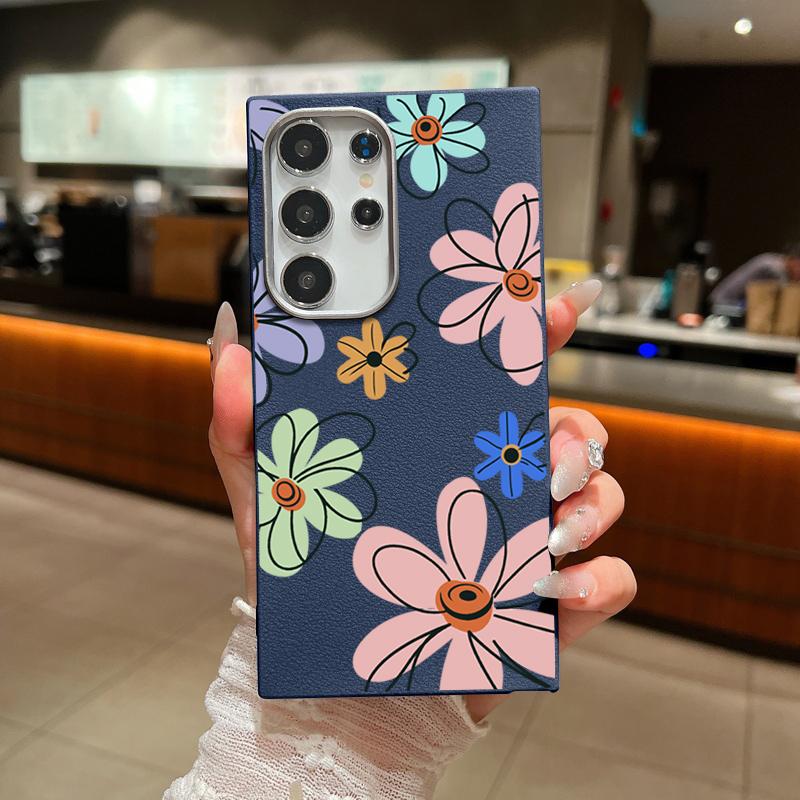 Blumendruck Matte TPU Leder Textur Handyhülle für Samsung S25 Ultra S24 FE S23 S22 S21 A56 A36 A16 A15 A55 A35 Schlanke stoßfeste weiche Rückseite