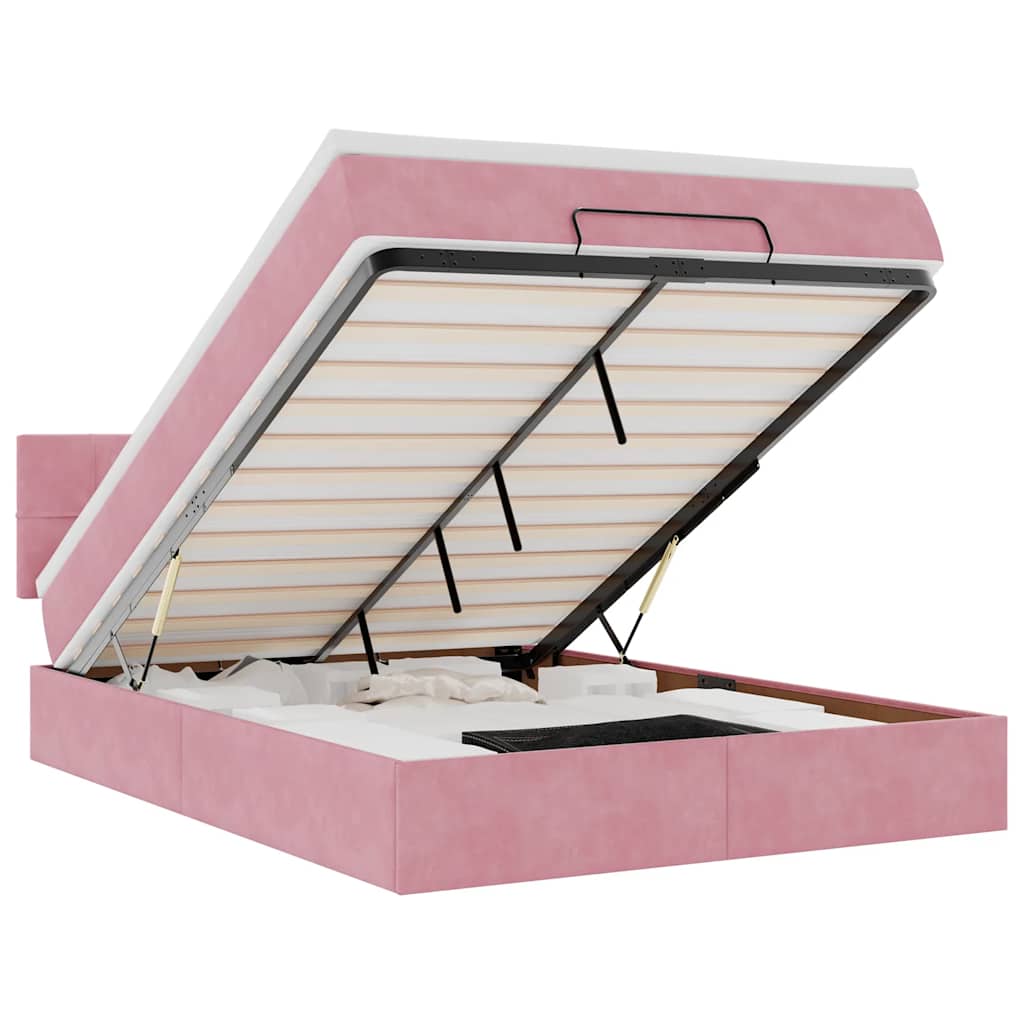 Ottoman Bed with Mattress & LEDs Pink 140x190 Cm Velvet