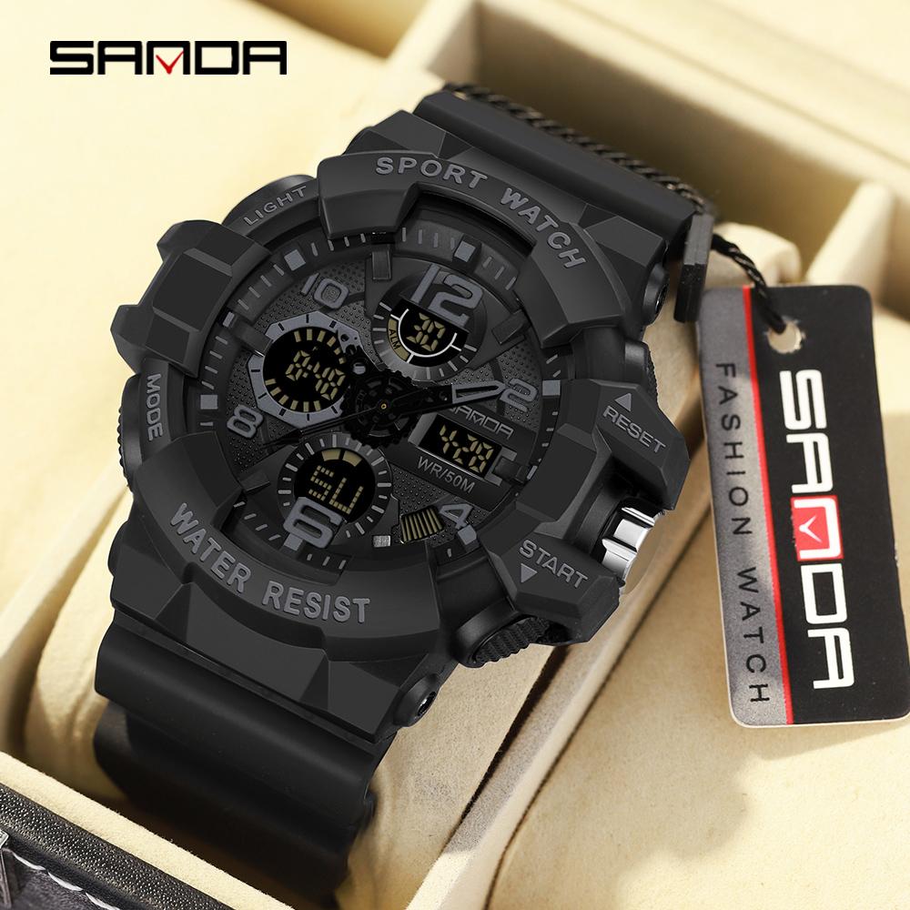 Fashion SANDA 3168 Luxury G-Type Military Men's Watch Digital Sports Multi Functional Waterproof Men's Electronic Watch