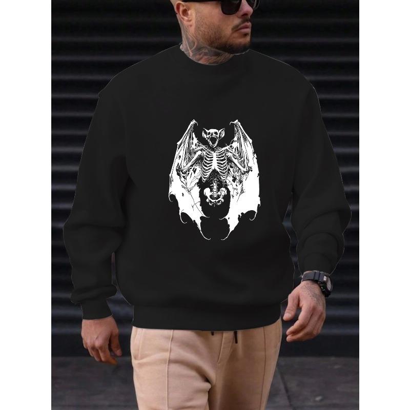 Men'S Casual Round-Neck Sweatshirt with Bat Skeleton Design