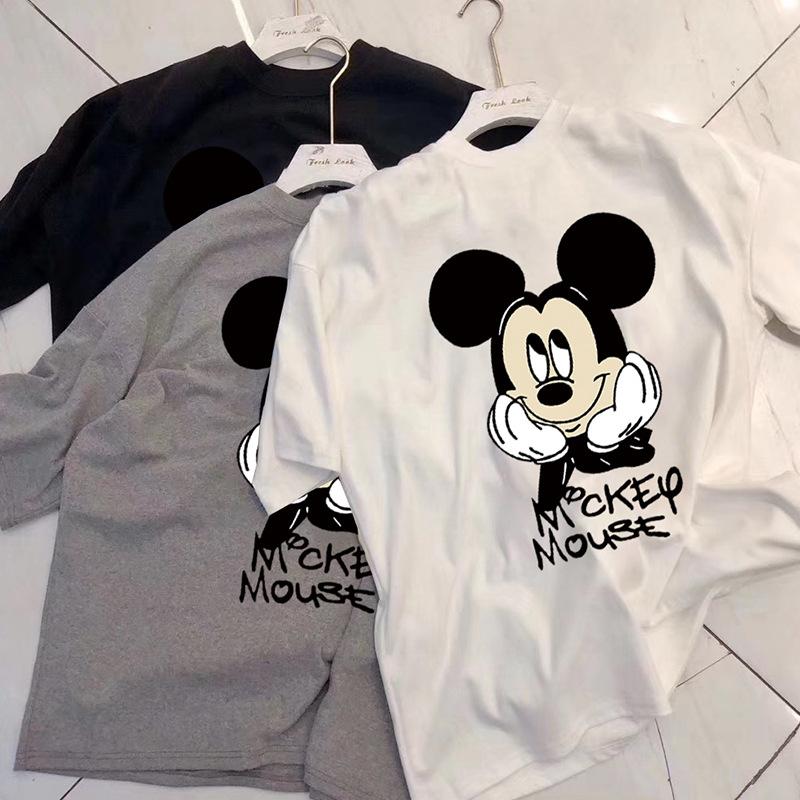Women Cartoon Mickey Print T-Shirt Casual Round Neck Short Sleeve Loose Summer Tops S-3XL