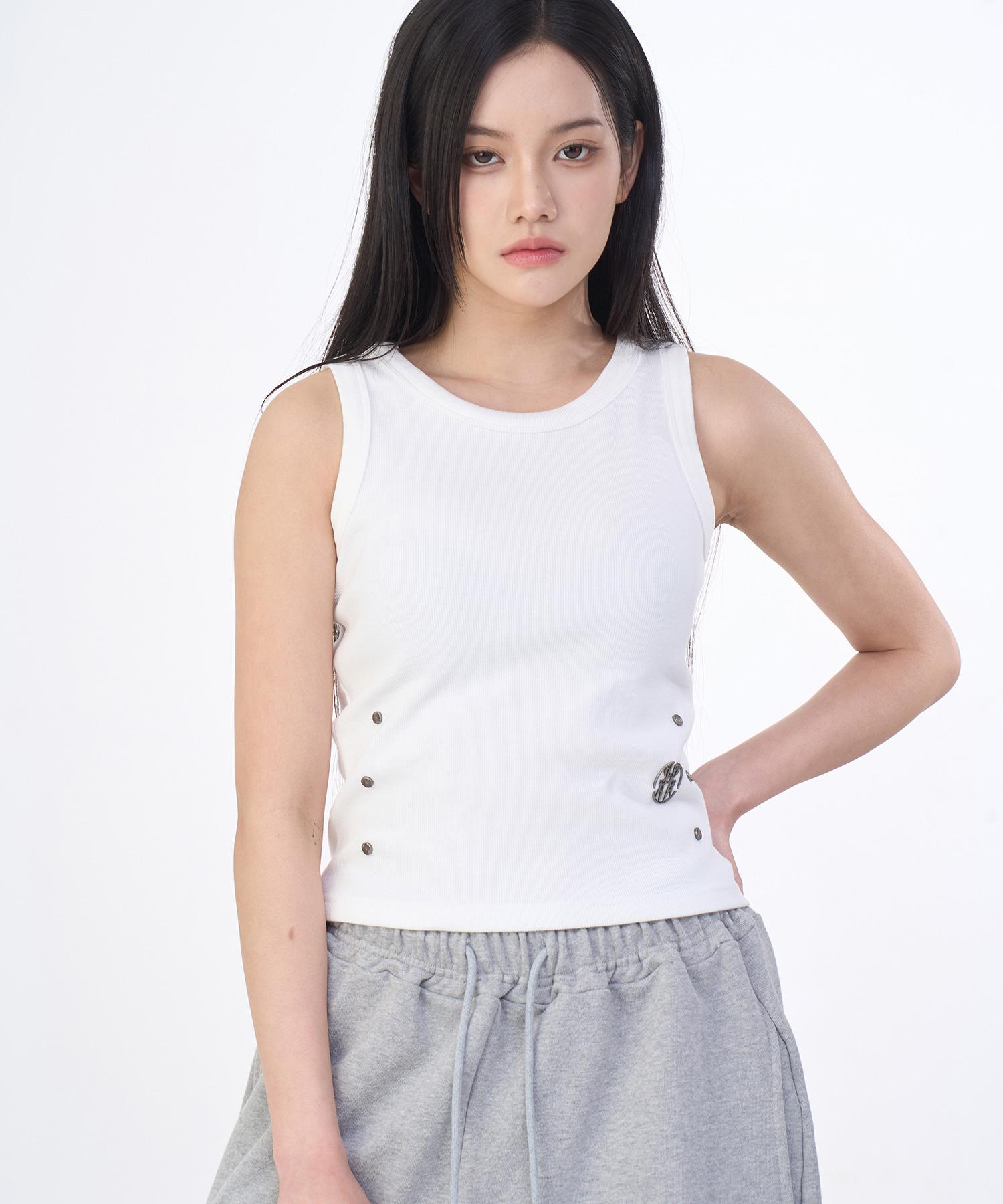 D So H Thunder Logo Six Rivet Sleeveless Women S Sleeveless Top White Free