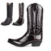Women Embroidery Pointed Toe Square Heel Mid-Calf Boots Brown Black Leather Couple Shoes Lightweight Comfortable Plus Size 35-48