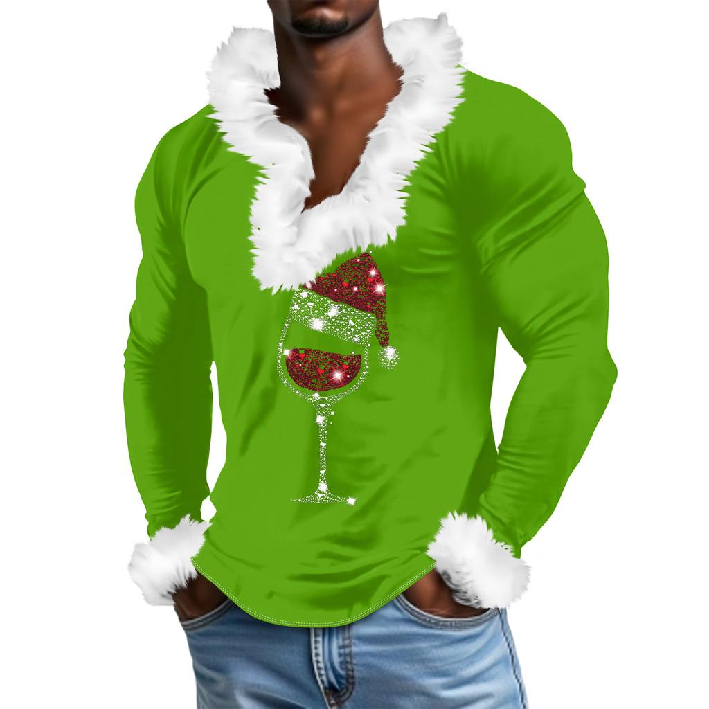 Herren Lässiges Cartoon Bedrucktes Plüsch V-Ausschnitt Mit Fleece Langärmliges Sweatshirt