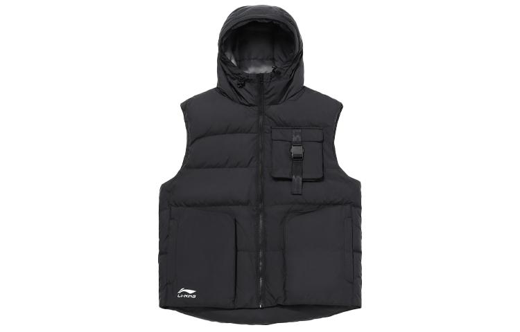 Li Ning Down Vests Men s New Standard Black Hooded Moderate AMRQ039-1 L