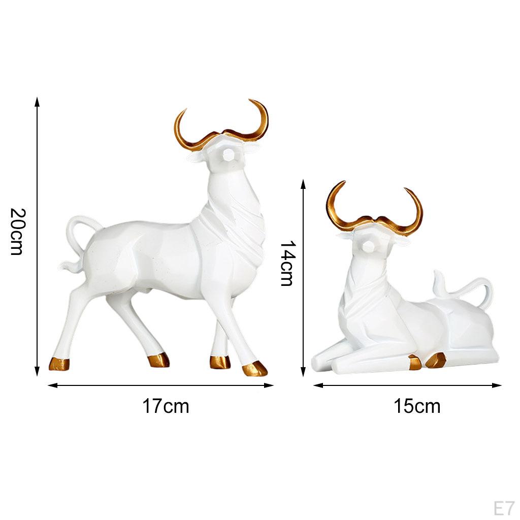 1 Pair Statue Bull Sculpture Figurine Lucky Craftwork for Bookshelf Desk Living Room Christmas Gift