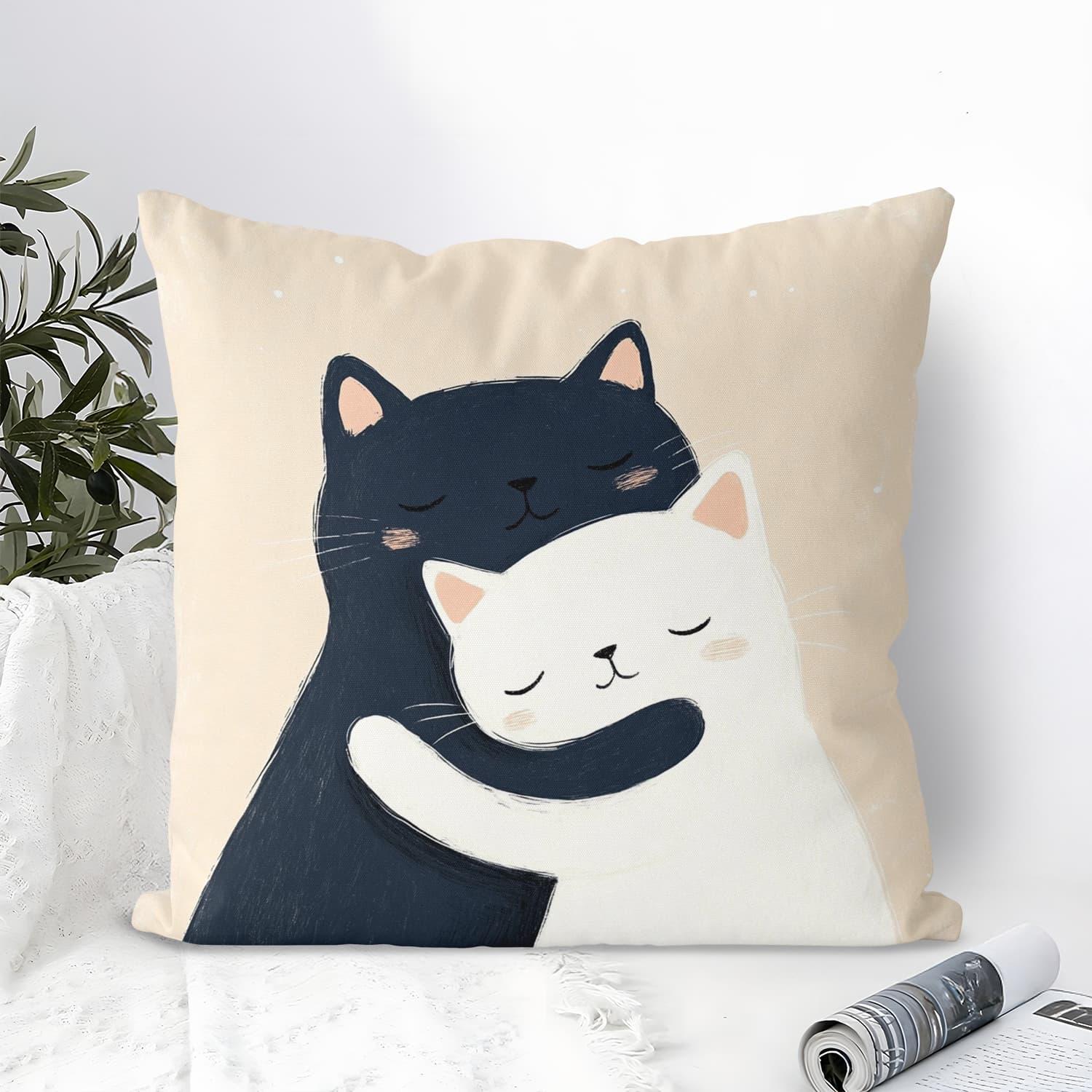

Black and white cat pattern pillowcases suitable for sofa recliner or bed decoration machine washable polyester 40cmx40cm