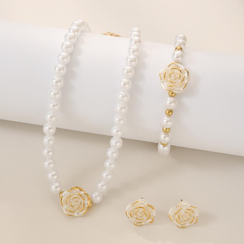 

3Pcs Camellia Women S Party Necklace Bracelet And Earrings Set Elegant Bridal Jewelry Gift