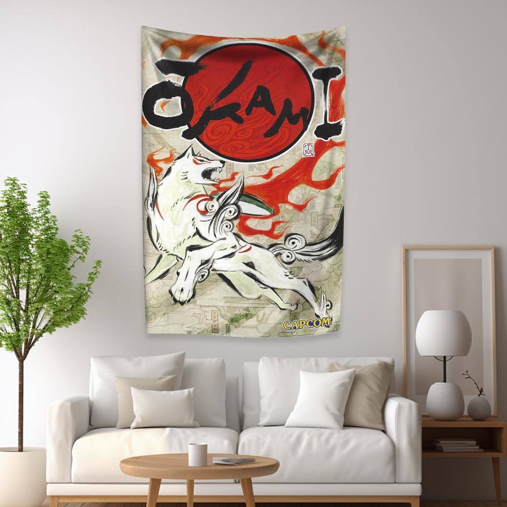 

Оками Игровой Гобелен Огненный Волк и Солнце Художественный Флаг Цифровая Печать Настенное Покрытие для Спальни Общежития Дома и Сада Декор 29x37in