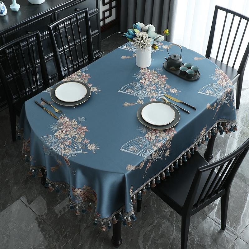 Chinese Tassels Oval Tablecloth For Dining Table Party Luxury Kitchen Coffee Table Cover Fabric 3d Jacquard Home Decoration