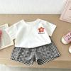 T-shirt and Plaid Shorts Two-piece Set Summer Clothing Short-sleeve Children's Cute T-shirt Full Outfit