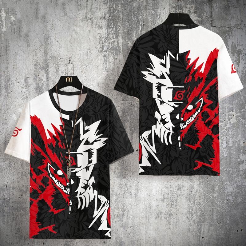 Naruto Japansk Sasuke Tryckt Kortärmad T-shirt för Män och Kvinnor Sport och Fritids T-shirt Neutral T-shirt Snabbtorkande