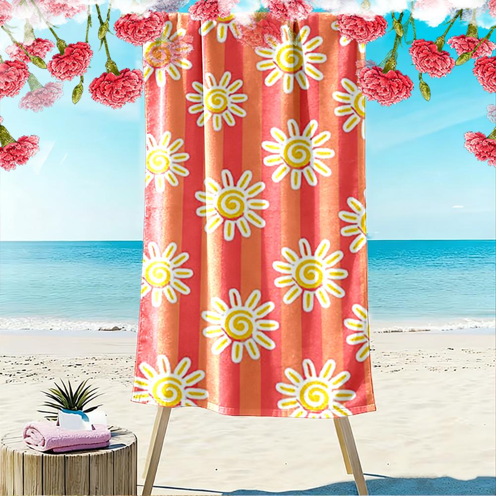 Sunny Pattern with Orange Stripes Beach towel quick-drying for travel outdoor sports jogging beach and swimming
