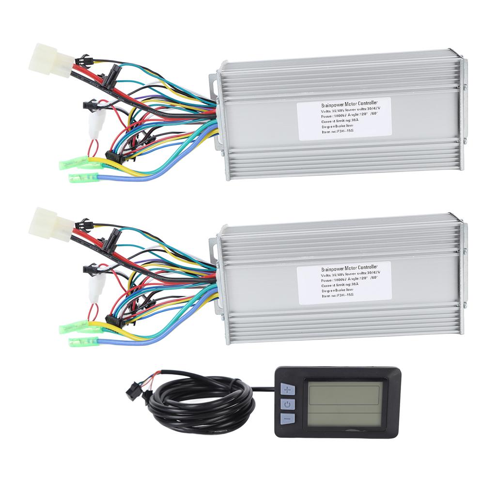 36V 48V 1000W 38A Motor Controller Electric Bike Conversion Dual Drive Controller P3H Display Panel for 22.2mm Handlebars DIY Modification
