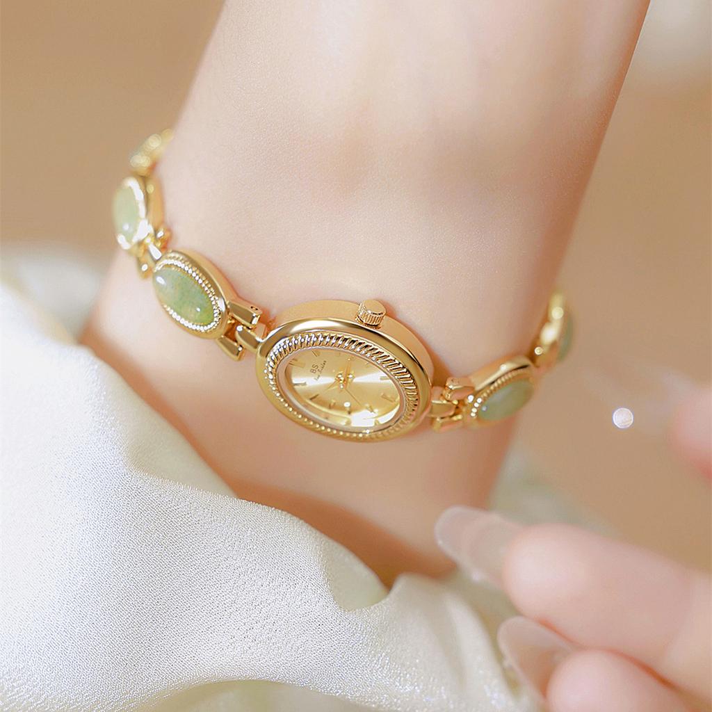 UTHAI Women's Watch Ladies Bracelet Luxury Brand Waterproof Retro Natural Dongling Stone an Jade Advanced Chain Watches Gift