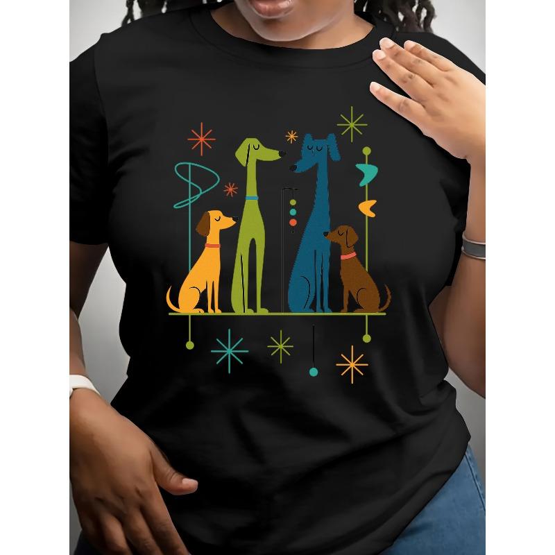 

European sizes Cartoon Dog Printed Women s Casual T-Shirt | Short-Sleeved Round-Neck Top for Spring, Summer, Autumn 4XL чорний