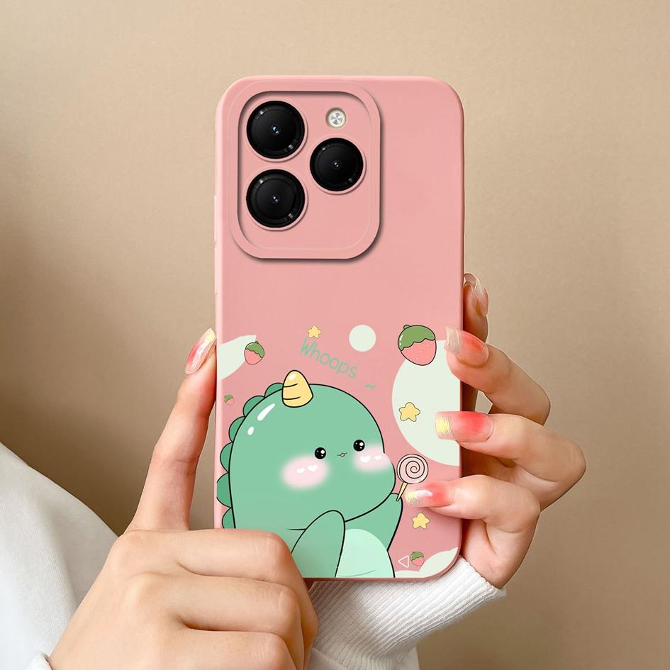 Phone Case For Itel RS4 Infinix GT 20 Pro Hot 40 Zero 30 Note 40 Pro+ 5G Back Cover Lovely Dinosaur Screen Protector Matte Liquid Soft Silicone Bumper