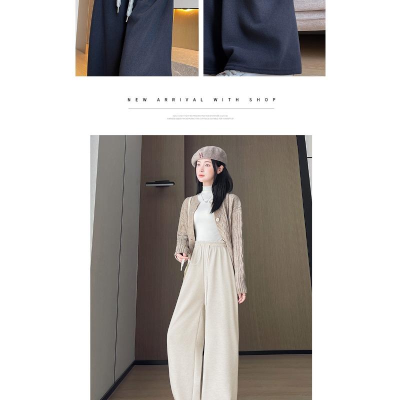 Women S High Waist Loose Wide Leg Thick Fleece Lined Casual Straight Pants