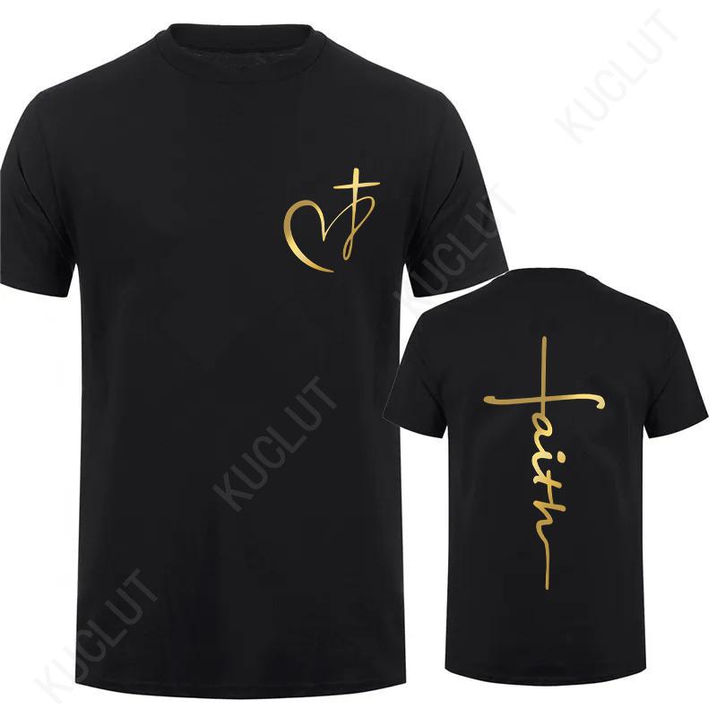 Heart Cross Print Christian T-shirt for Men Clothes Jesus Faith Male T-shirts Summer Plus Size Tee Shirt Oversized Clothing Tops
