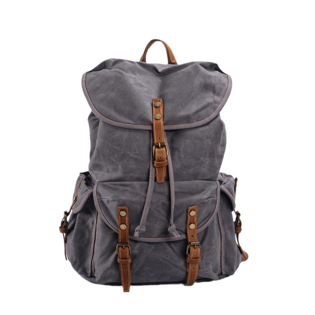 Retro Canvas Mountaineering Backpack - Large Capacity, Casual Soft Wax Grey for Men and Students