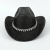 European and American pearl curved brim black glossy western cowboy hat men and women travel shopping casual stage jazz hat