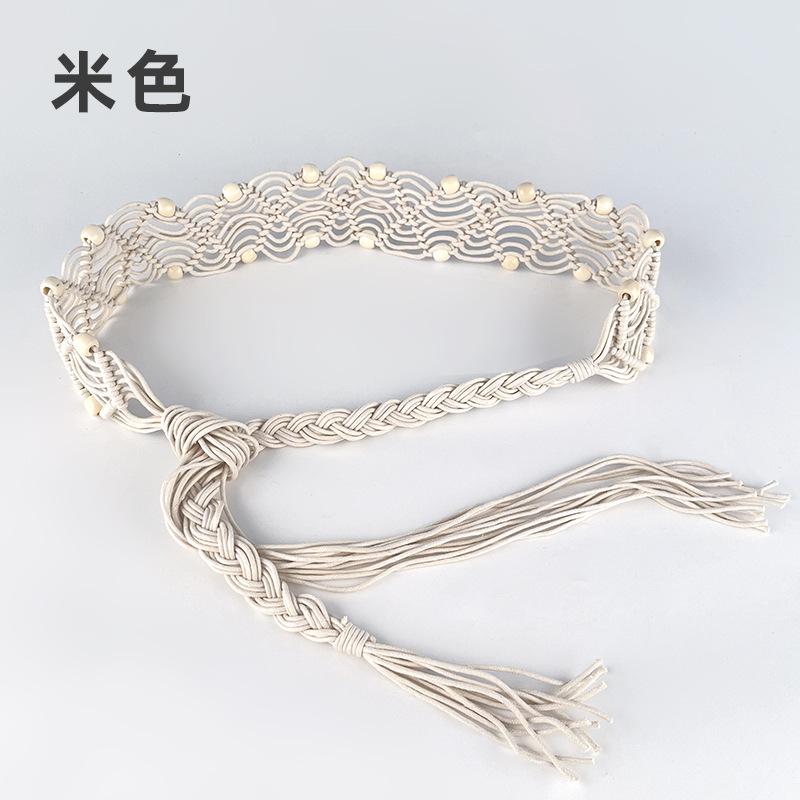 

Богемный плетеный женский пояс из вощеного шнура в этническом стиле, ретро плетеный пояс с бахромой, пояс-кушак