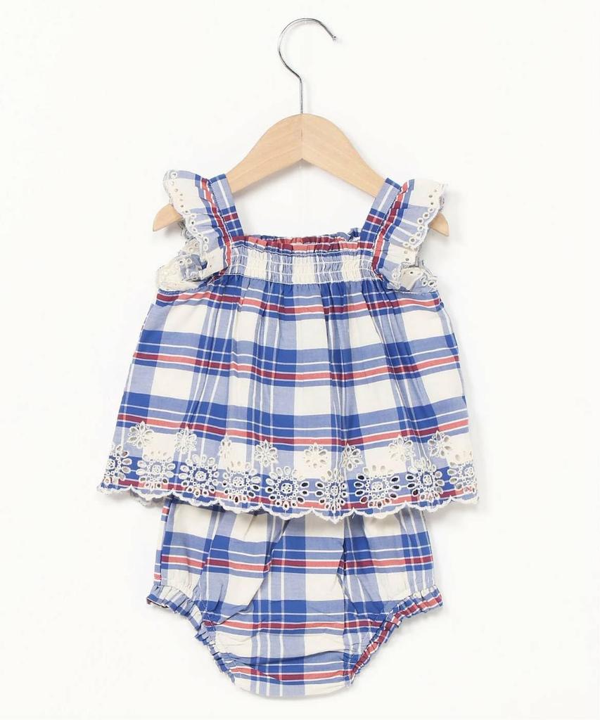 GAP Romper Dress for with Eyelets at the Coordinating Set for Baby Girls Size Girls, Blue, Poplin, Hem, (Blue, 70)