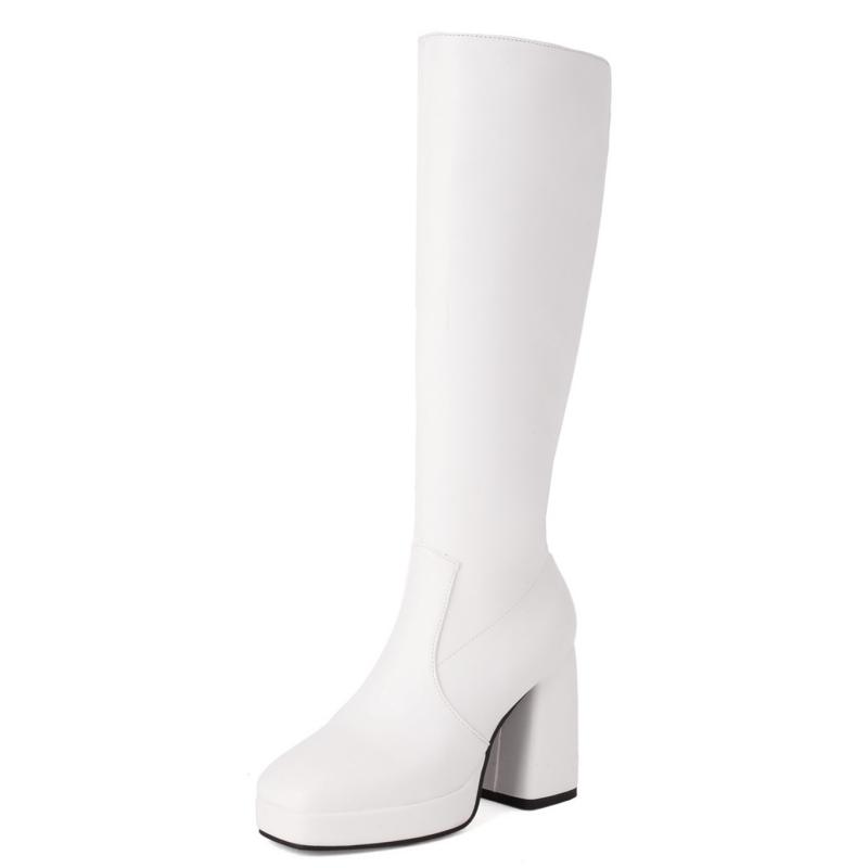 

Сапоги на платформе до колена женские сексуальные квадратные блочные каблуки на молнии осень-зима длинные сапоги красные черные белые туфли для вечеринок женские водонепроницаемые 36 белый