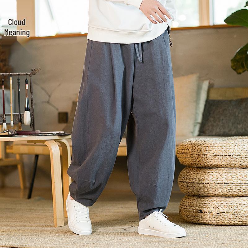 Men's Chinese Style Tai Chi Pants - Wide-Leg, Loose Fit, Cotton & Linen, Ideal for Spring & Autumn Martial Arts Training
