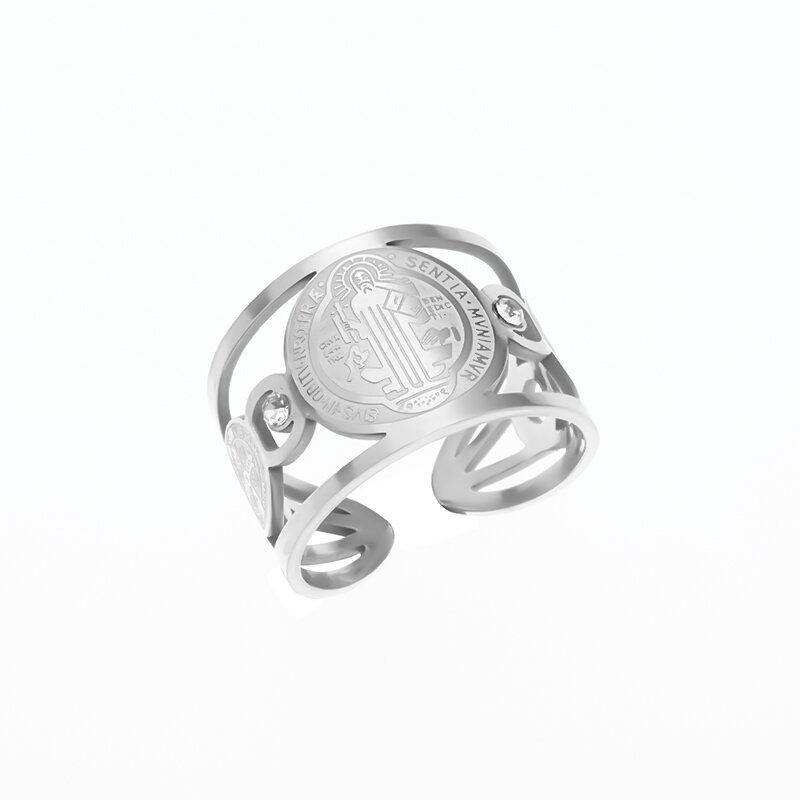 Stainless Steel Catholic Exorcist Saint Benedict Religious Adjustable Size Ring Christian Religious Prayer Jewelry for Men Women