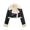 Black and White Contrast Shearling Collar Short Jacket