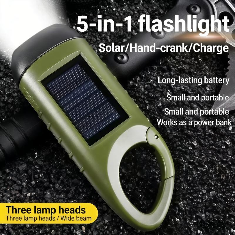 Led Flashlight Hand Crank Solar Powered Rechargeable Survival Gear Self Powered Charging Torch Dynamo For Fishing Boating Hiking