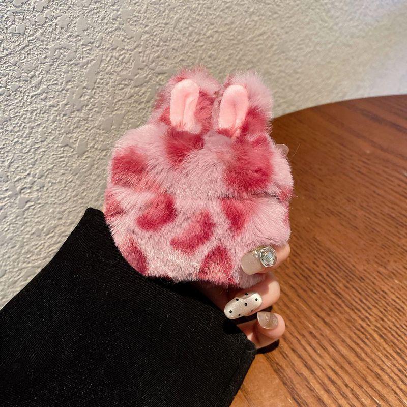

3D Cartoon Leopard Print Rabbit Ear Fluffy Plush Earphone Case for Airpods 4 3 2 1 Headset Protective Cover For Air Pods Pro 3 2 airpods 1 2