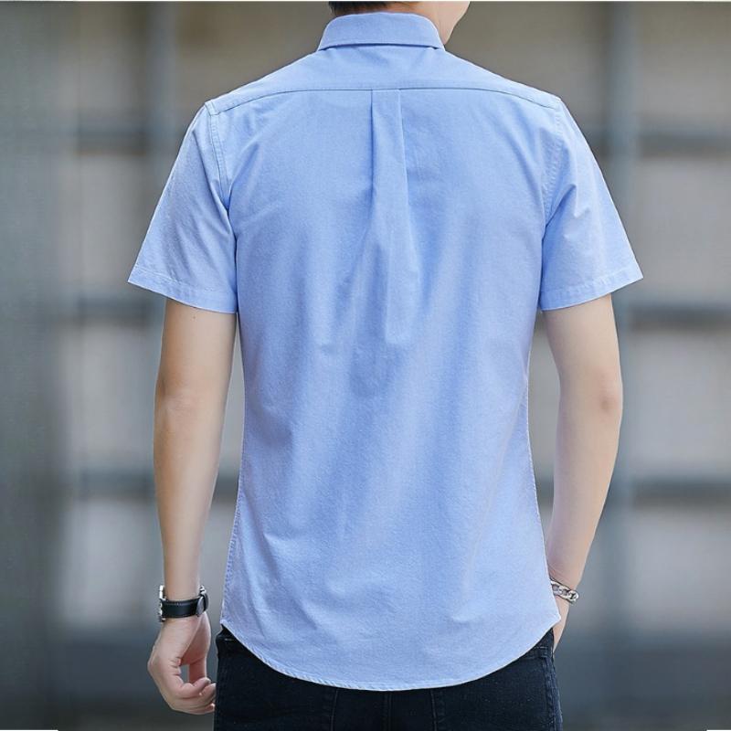 Camicia a maniche corte in seta ghiaccio da uomo estiva sottile ampia blu casual