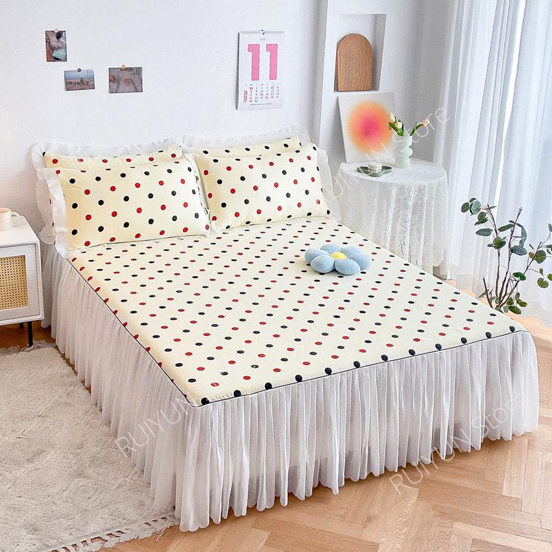 Decorative Lace Ruffled Bed Skirt Non-slip Mattress Cover Princess Printed Bed Skirt Bedsheet Bed Cover Home Bedspread Bed Skirt