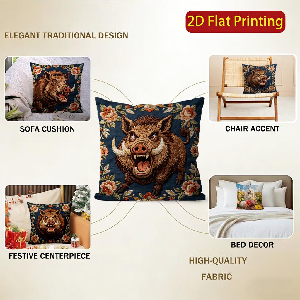 Vintage Bestickt Wildschwein Floral Überwurf Kissenbezüge Muster Kissenbezug Geeignet für Sofa Schlafzimmer Auto Kissenbezug