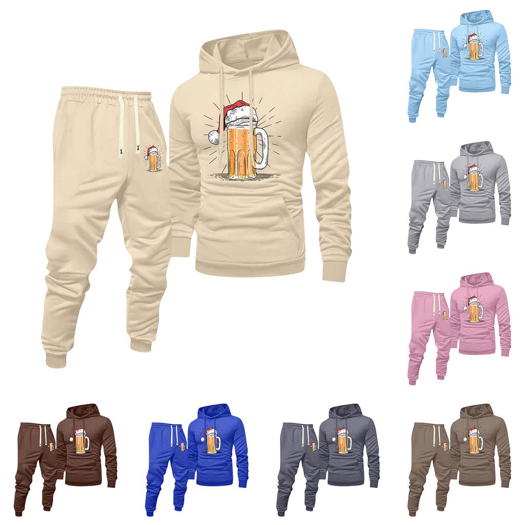 Men's Printed Hooded Sweatshirt And Sweatpants Casual Sports Suit