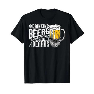Drinking Beers And Growing Beards Funny Party T Shirt Vintage Washed Breathable Fashion Graphic Homme Comfortable