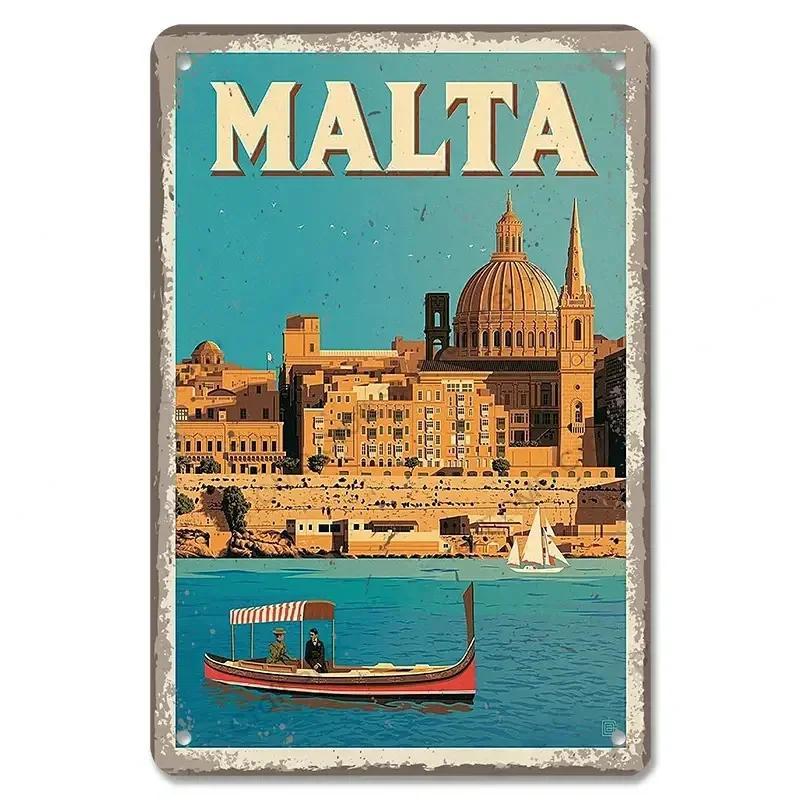 Vintage Hawaii New York Santorini Landscape Travel Tour Poster Retro Metal Aluminum Signs Funny Plaque Home Bar Cafe Wall Decor