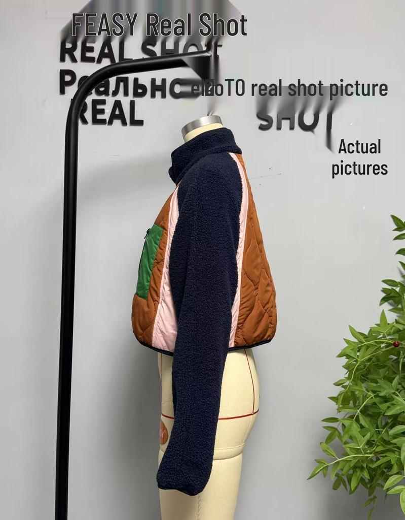 European & American Women's Fashion Fleece-Spliced Short Jacket