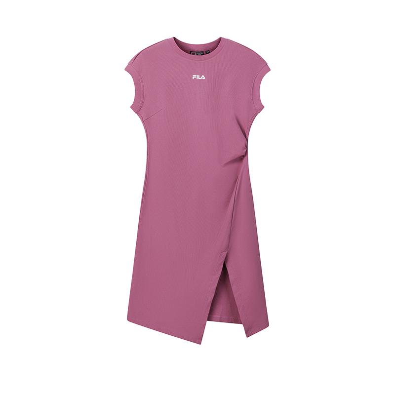 

FILA Original Simple Classic Retro Casual Versatile Comfortable Split Solid Color Knitted Short Sleeve Dress Women dresses Brick-Red F51W629312FWI M