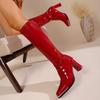Fashion High Boots Autumn New Metallic Square Toe Patent Leather Back Zip Anti-Slip Wear-Resistant Heels