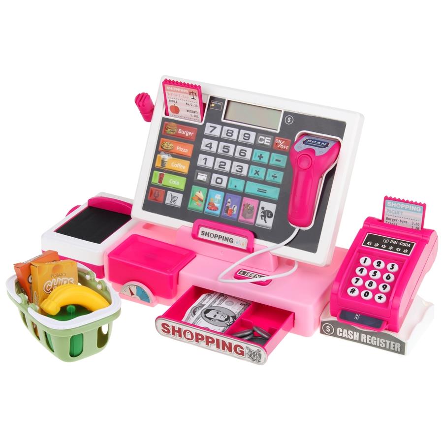 Interactive Cash Register, Shop, Educational, Calculator, Scanner, Pink