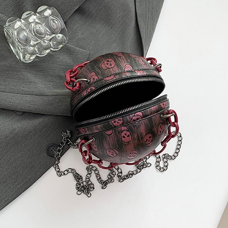 2025 New European & American Halloween Funny Skeleton Chain Crossbody Bag Gothic Style Shoulder Small Round Bag