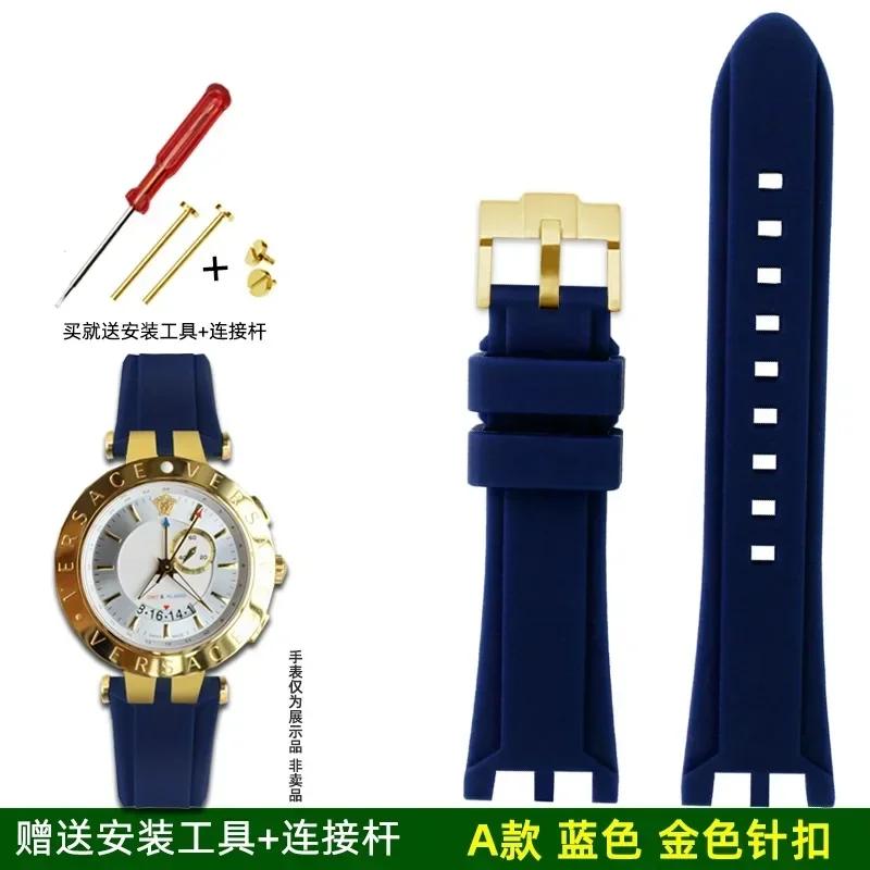 

High Quality Double Notch Watch Strap For Versace V-RACECHRONO Silicone Rubber Wristband 24mm Watchband GTM Accessories Bracelet 24mm